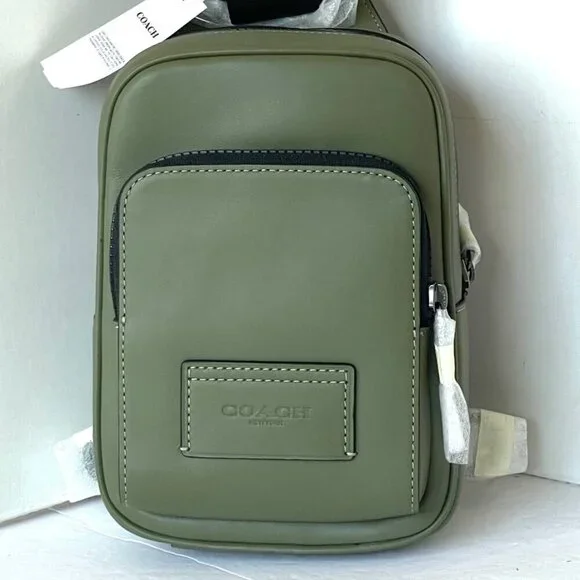 Coach Racer Sling Pack Army Green Leather Crossbody Bag CU252